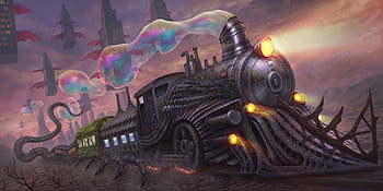 Strange Train In Strange World, train, artist, artwork, digital-art, deviantart HD wallpaper