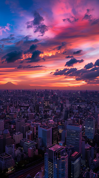 Tokyo Sunset Skyline, Tokyo HD phone wallpaper