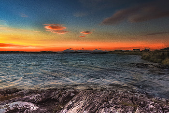 Nature, Sunset, Sea, Building, Rocks, Coast HD wallpaper