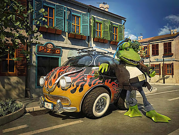 3D, Car, Stylish, Street, Animation, Frog, Steep HD wallpaper