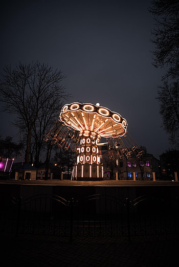 Night, Dark, Backlight, Illumination, Attraction, Carousel, Merry-Go-Round HD phone wallpaper