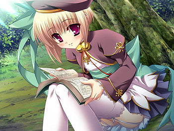 ^_^, girl, blond, book, forest HD wallpaper