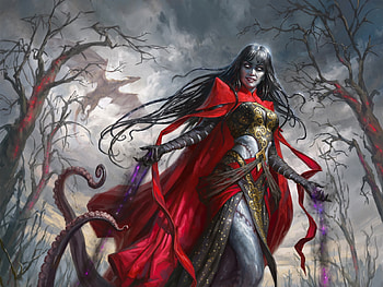 Geyadrone Dihada, girl, demon, red, ekaterina burmak, art, fantasy HD wallpaper