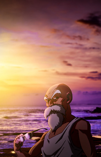 Master Roshi, aesthetic, glasses, sunrise, beach, chill, sunset, best HD phone wallpaper
