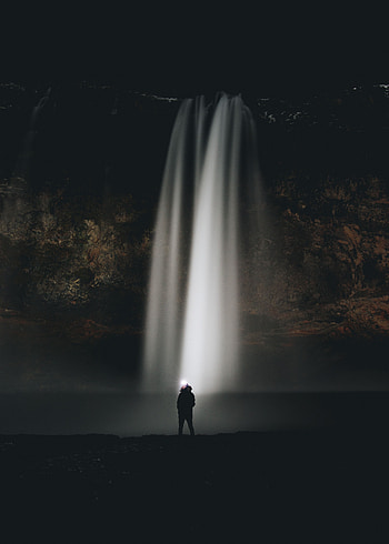 Night, Dark, Waterfall, Flow, Stream, Human, Person HD phone wallpaper