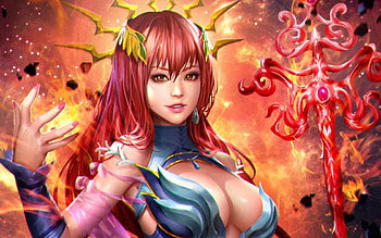 Lana Solaris, blue, pink, fantasy, game, redhead, girl, woman HD wallpaper