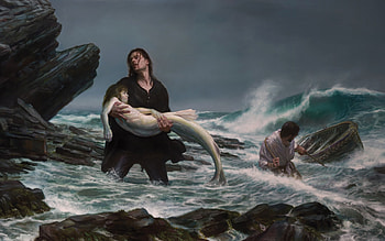 Fishermen rescue the mermaid, fishermen, imagination, a storm, the mermaid, the sea HD wallpaper
