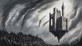 Flying Castle : Dark Fantasy Aerial Fortress, flying castle, floating castle, Dark Fantasy, surreal architecture HD wallpaper
