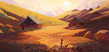 Field Mountains Girl, artist, artwork, digital-art HD wallpaper