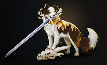 Dusty, black, art, fantasy, sword, sara napora, caine, dog, skull, dragon HD wallpaper