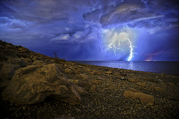 Nature, Night, Lake, Shore, Bank, Mainly Cloudy, Overcast, Thunderstorm, Storm HD wallpaper