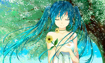 Summer, floral, vocaloid, twin tails, long hair, miku hatsune, sunflower, beauty, nice, miku, vocaloids, flower, hatsune, twintails, female, blossom, sweet, hatsune miku, twintail, girl, beautiful, anime girl, anime, pretty, twin tail, lovely HD wallpaper