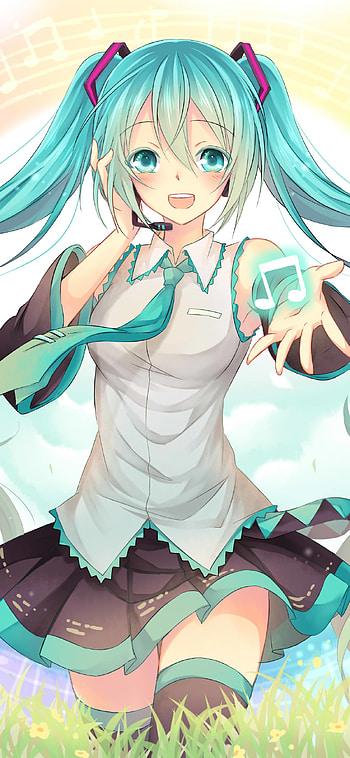 blue hair, aqua eyes, smile, Hatsune Miku, Anime, Vocaloid HD phone wallpaper