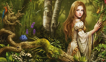 Forest Girl, artwork, trees, nature, woman, digital HD wallpaper