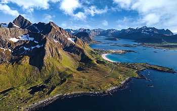 Island in Norway, sea, mountains, Norway, islands HD wallpaper