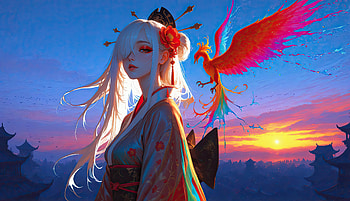 The Phoenix Maiden, phoenix, artist, artwork, digital-art, deviantart HD wallpaper