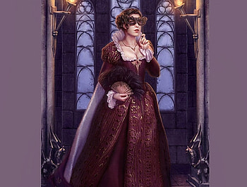 Fantasy woman, mask, room, fantasy, dress, woman HD wallpaper