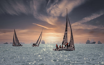 sailing regatta, evening, sunset, sailboats, yachts, seascape, sea HD wallpaper