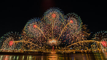 Fireworks, night, water, graphy HD wallpaper