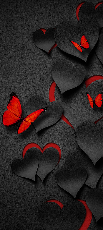The Black Hearts, love, red, art, butterfly, metal, luxury, heart, underneath HD phone wallpaper