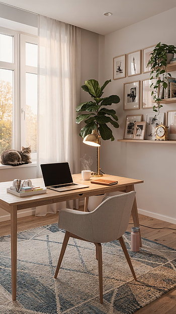 Sunlit Cozy Home Office — , desk HD phone wallpaper
