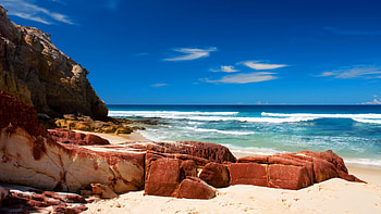Seychelles Beach, sea, sky, rocks, coast, sand HD wallpaper