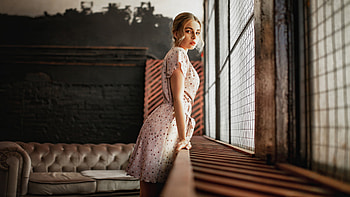 Brown Eyes Blonde Girl In Polka Dot Dress , girls, model HD wallpaper
