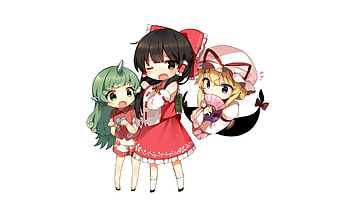 Minimal, touhou, anime girls, Aunn Komano, Reimu Hakurei, Yukari Yakumo HD wallpaper