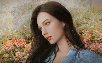 Beauty, art, fantasy, flower, gorgeous, face, girl, frumusete, kunlinlee, kunlin lee, superb, rose HD wallpaper