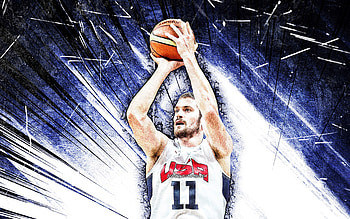 Kevin Love, grunge art, USA Basketball Mens National Team, blue neon lights, Kevin Wesley Love, basketball, blue abstract rays, US mens national basketball team, Kevin Love HD wallpaper