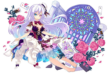 Girl, blue, white, pink, joker, anime, flower, nyori, card HD wallpaper