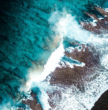 Water splashes, coast, sea, nature, aerial view HD phone wallpaper