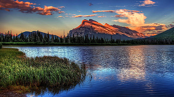 Morning at Mt. Rundle, Banff NP, Alberta, clouds, sky, canada, sunrise, mountain, vermillion lakes HD wallpaper