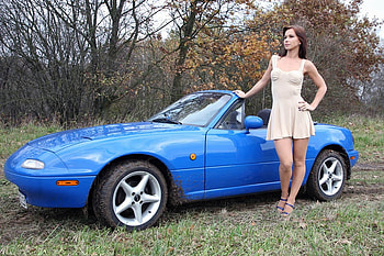 mazda mx5 and babe, sexy, babe, leggy, car HD wallpaper