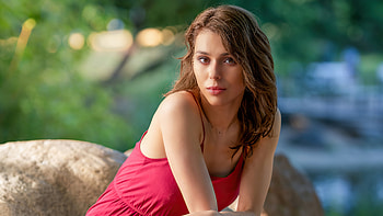 Girl Sitting Dress Looking At Viewer , girls, model, red-dress HD wallpaper