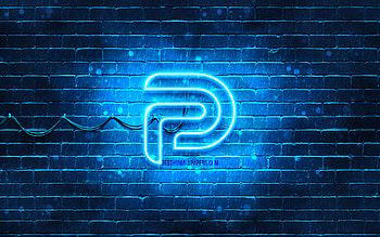 Parler blue logo, , blue brickwall, Parler logo, social networks, Parler neon logo, Parler HD wallpaper