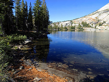 lake in the mountains, trees, sky, grass, mountains, water, lake HD wallpaper