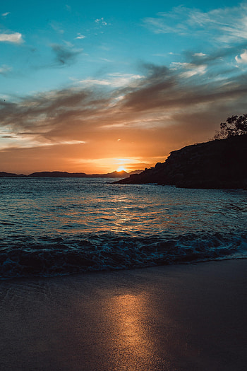 Nature, Sunset, Sun, Waves, Beach HD phone wallpaper