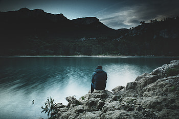 Landscape, Nature, Mountains, Lake, Human, Person HD wallpaper