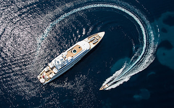 Luxury white yacht, Aerial view, Sea waves, Summer travel HD wallpaper