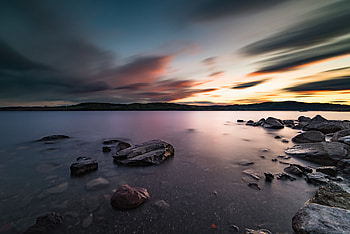 Landscape, Nature, Water, Sunset, Stones, Rocks, Lake HD wallpaper