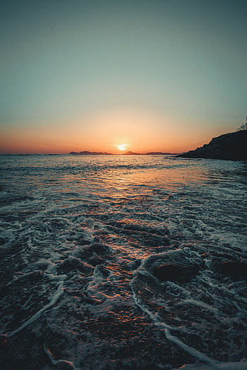 Nature, Sunset, Sea, Twilight, Waves, Dusk HD phone wallpaper