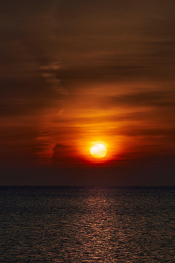 Water, Sunset, Sky, Sun, Horizon, Dark, Glare HD phone wallpaper