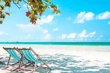 Sunbeds, Tropical, Beach, Summer, Sea, Blue water HD wallpaper