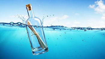 Message in a Bottle, Ocean message, Blue water, High-resolution rendering HD wallpaper