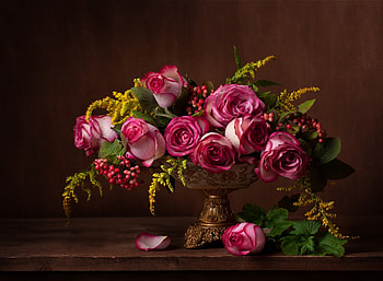 Pink roses, rose, still life, pink, vase, trandafir HD wallpaper