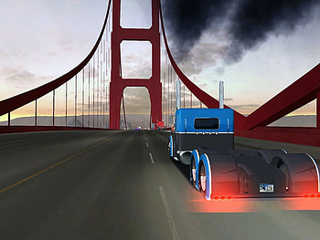 over the goldengate, 3-d, big rigs, 18wheelers, truck HD wallpaper