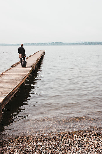Usa, Pier, Miscellanea, Miscellaneous, Journey, United States, Human, Person, Suitcase, Kirkland HD phone wallpaper