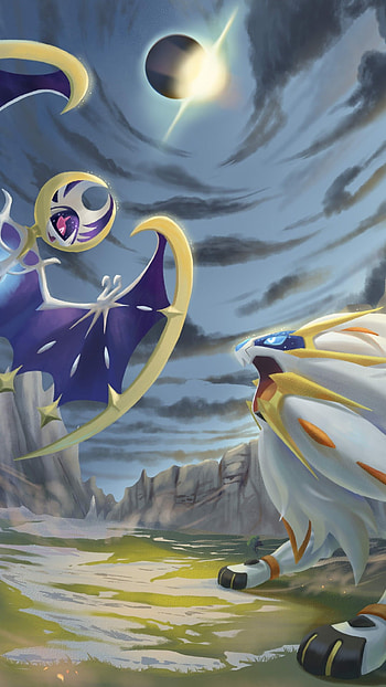 Lunala Pokemon, Solgaleo artwork, Clouds , 8 HD phone wallpaper
