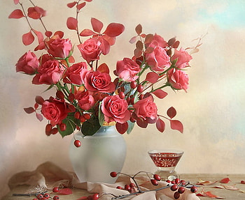 Pink Roses, rose, pink, love, vase, beautiful HD wallpaper